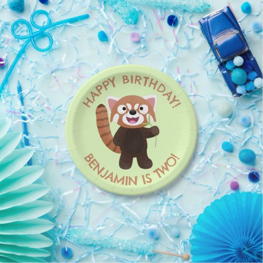 かわいい赤いパンダパーソナライズされたの誕生日 ペーパープレート (パーティー)