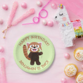 かわいい赤いパンダパーソナライズされたの誕生日 ペーパープレート (パーティー)