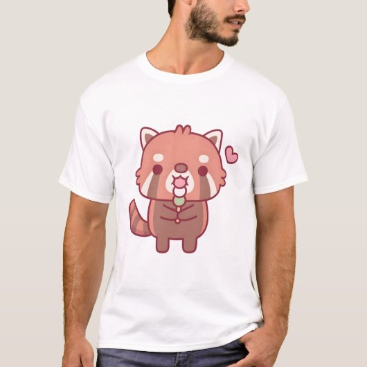 かわいい赤いパンダ食べ物の日本の団子 Tシャツ (正面)