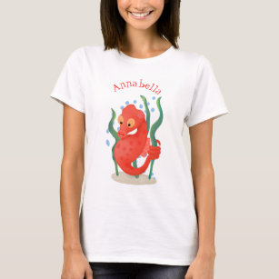 かわいい赤いピグミーシーホース漫画のイラストレーション Tシャツ