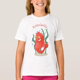 かわいい赤いピグミー・タツノオトシゴのキャラクターイラスト Tシャツ