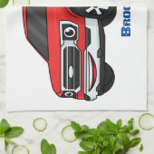 かわいい赤いピックアップトラックの漫画イラストレーション キッチンタオル (折り畳み)