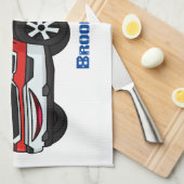 かわいい赤いピックアップトラックの漫画イラストレーション キッチンタオル (四つ折り)