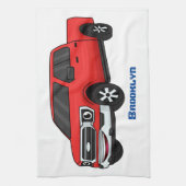 かわいい赤いピックアップトラックの漫画イラストレーション キッチンタオル (縦)