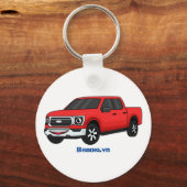 かわいい赤いピックアップトラックの漫画イラストレーション キーホルダー (正面)