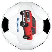 かわいい赤いピックアップトラックの漫画イラストレーション サッカーボール (回転)