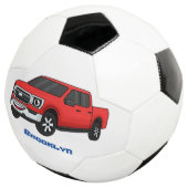 かわいい赤いピックアップトラックの漫画イラストレーション サッカーボール (3/4)