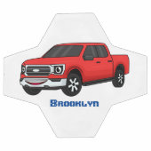 かわいい赤いピックアップトラックの漫画イラストレーション サッカーボール (フラット)