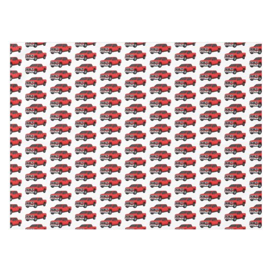かわいい赤いピックアップトラックの漫画イラストレーション テーブルクロス (正面(横))