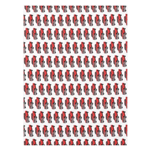 かわいい赤いピックアップトラックの漫画イラストレーション テーブルクロス (正面)