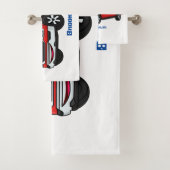 かわいい赤いピックアップトラックの漫画イラストレーション バスタオルセット (インサイチュ)