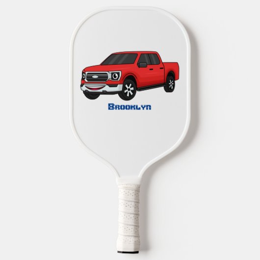 かわいい赤いピックアップトラックの漫画イラストレーション ピックルボールラケット (裏面)