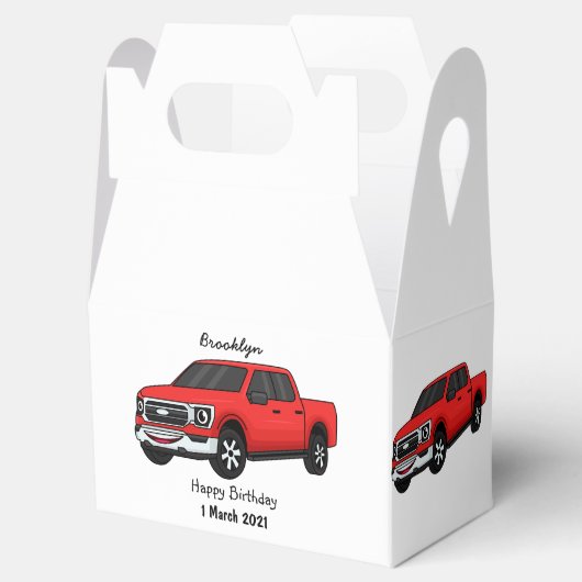 かわいい赤いピックアップトラックの漫画イラストレーション フェイバーボックス (オープン)