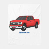 かわいい赤いピックアップトラックの漫画イラストレーション フリースブランケット (正面)