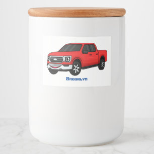 かわいい赤いピックアップトラックの漫画イラストレーション フードラベル