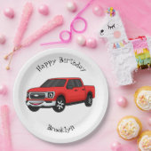 かわいい赤いピックアップトラックの漫画イラストレーション ペーパープレート (パーティー)