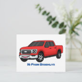 かわいい赤いピックアップトラックの漫画イラストレーション ポストカード (スタンド正面)