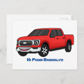 かわいい赤いピックアップトラックの漫画イラストレーション ポストカード (正面/裏面)