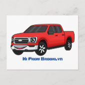 かわいい赤いピックアップトラックの漫画イラストレーション ポストカード (正面)