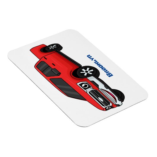 かわいい赤いピックアップトラックの漫画イラストレーション マグネット (右側)