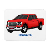 かわいい赤いピックアップトラックの漫画イラストレーション マグネット (横)