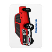 かわいい赤いピックアップトラックの漫画イラストレーション マグネット (縦)