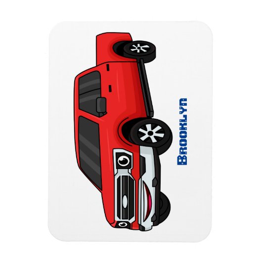 かわいい赤いピックアップトラックの漫画イラストレーション マグネット (縦)