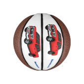 かわいい赤いピックアップトラックの漫画イラストレーション ミニバスケットボール (縦)