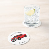 かわいい赤いピックアップトラックの漫画イラストレーション ラウンドペーパーコースター (インサイチュ)