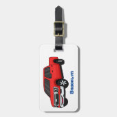 かわいい赤いピックアップトラックの漫画イラストレーション ラゲッジタグ (正面縦)