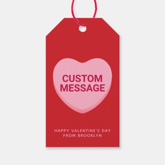 かわいい赤いピンクのカスタムメッセージ会話ハート ギフトタグ (正面)