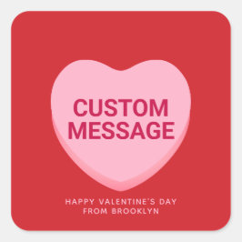 かわいい赤いピンクのカスタムメッセージ会話ハート スクエアシール