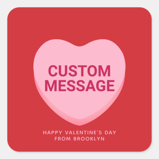 かわいい赤いピンクのカスタムメッセージ会話ハート スクエアシール (正面)