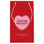 かわいい赤いピンクのカスタムメッセージ会話ハート スモールペーパーバッグ (裏面)