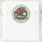 かわいい赤いファームトラクター;緑の格子付き赤ちゃんシャワー ラウンドシール (バッグ)