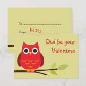 かわいい赤いフクロウの教室バレンタイン交換子供用 招待状 (正面/裏面)