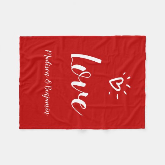 かわいい赤いフリースブランケットとハート名前の追加 フリースブランケット (正面(横))