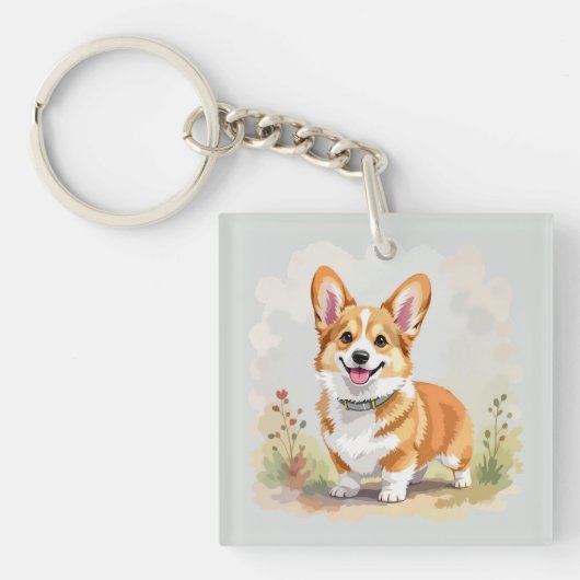 かわいい赤いペンブロークウェルシュコーギー犬 キーホルダー (正面)