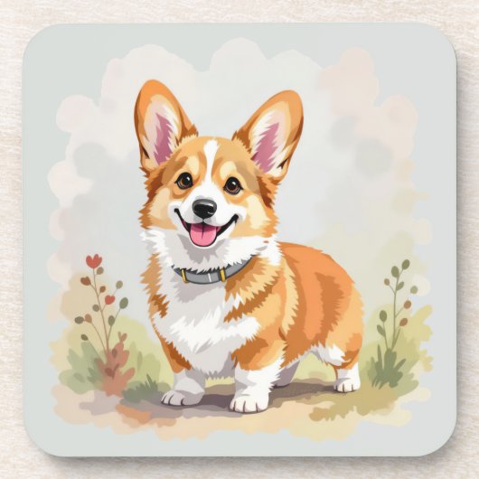 かわいい赤いペンブロークウェルシュコーギー犬 コースター (正面)