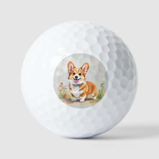 かわいい赤いペンブロークウェルシュコーギー犬 ゴルフボール (正面)