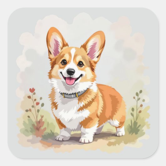 かわいい赤いペンブロークウェルシュコーギー犬 スクエアシール (正面)