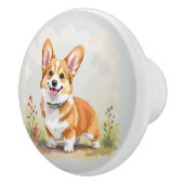 かわいい赤いペンブロークウェルシュコーギー犬 セラミックノブ (右)