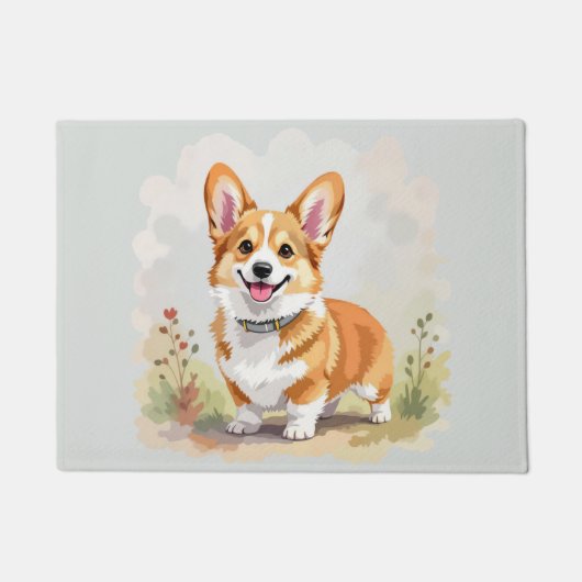 かわいい赤いペンブロークウェルシュコーギー犬 ドアマット (正面)