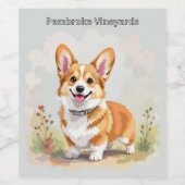 かわいい赤いペンブロークウェルシュコーギー犬 ワインラベル (シングルラベル)