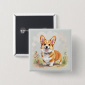 かわいい赤いペンブロークウェルシュコーギー犬 缶バッジ (正面&裏面)