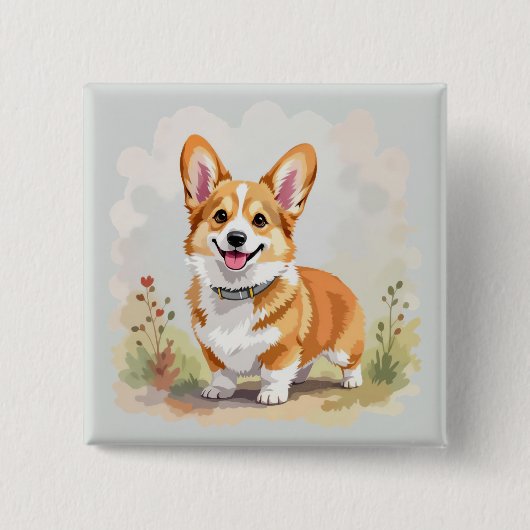かわいい赤いペンブロークウェルシュコーギー犬 缶バッジ (正面)