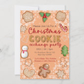 かわいい赤いホワイトブラウンクリスマスクッキー交換 招待状 (正面)