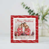 かわいい赤いメリークリスマスライトの家族写真 シーズンカード (スタンド正面)