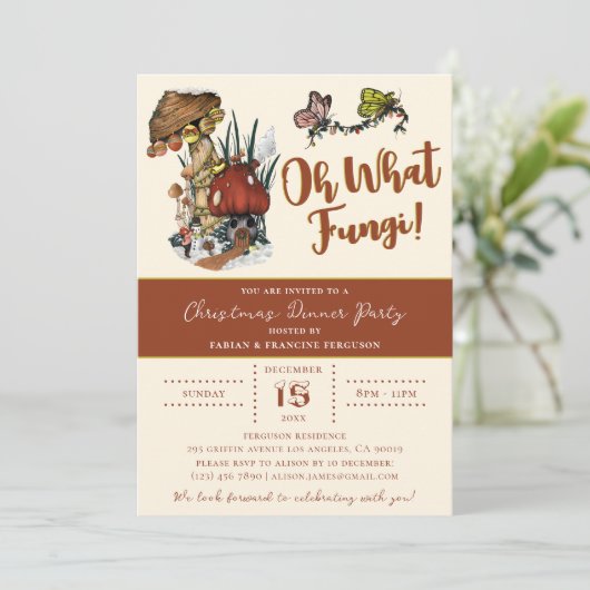 かわいい赤いメリームスルームクリスマスホリデーパーティー 招待状 (スタンド正面)