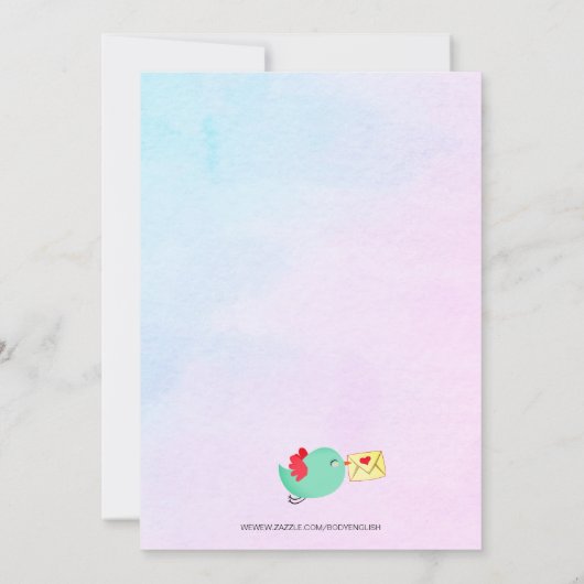 かわいい赤いメールボックスと鳥の赤ちゃんシャワー水色 招待状 (裏面)